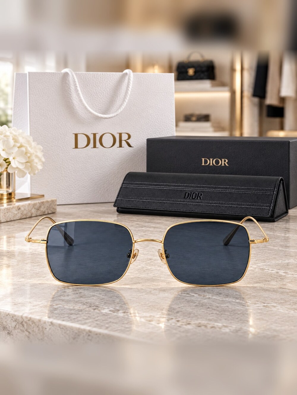 Dior Gold Frame Square Sunglasses
